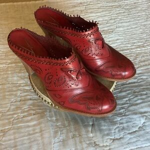 Vince Camuto Red Laser-Cut Mules